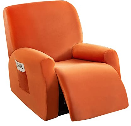 Highdi Stretchhusse für Relaxsessel Luxus-Samt Sesselbezug 4-teiliges Set, Super Weicher Stoff Komplett Ruhesessel Bezug Sesselschoner, für Fernsehsessel, Liegesessel (Orange)