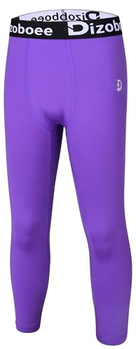 Dizoboee Boys Compression Pants Leggings Tights for Sports Youth Kids Athletic Basketball Base Layer Purple L