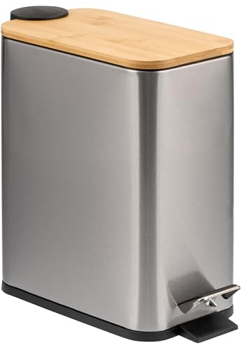 bremermann Abfalleimer mit Bambus-Deckel, Bad-Mülleimer mit Soft-Close, 5 l (Metallisch)