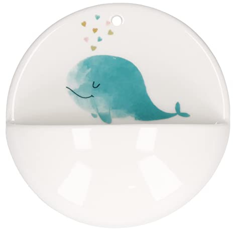 Butzon & Bercker Weihwasser-Becken aus Porzellan für Kinder, Geschenk zur Erstkommunion, versch. Motive, Lieferung in Geschenkverpackung; Ø 10 cm (Weiß-Grün | Wal)