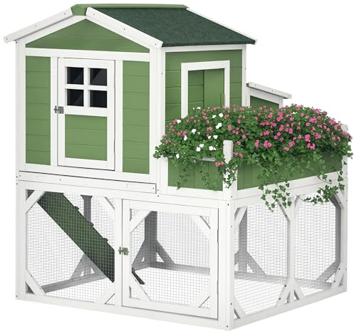 PawHut 49 Small Chicken Coop Hen House with Garden Space, Chicken House Outdoor Run Cage with Weather Protection, 2-4 Birds, Green