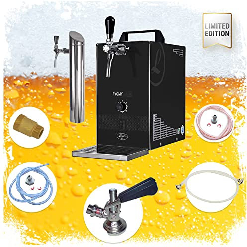 ich-zapfe Komplett Set - Bier Zapfanlage, Bierzapfanlage PYGMY 25/K Limited Edition mit Membranpumpe, 1-leitig Trockenkühlgerät aus Edelstahl, 35 L/h, inkl. Schanksäule, Green Line, Zapfkopf:KeyKeg