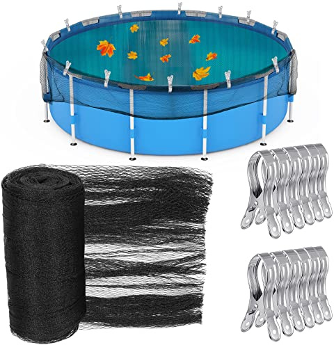 Therwen Pool Leaf Net Cover Above Ground, with 12 Swimming Pool Mesh Cover Clips, Black(Fit for 12')