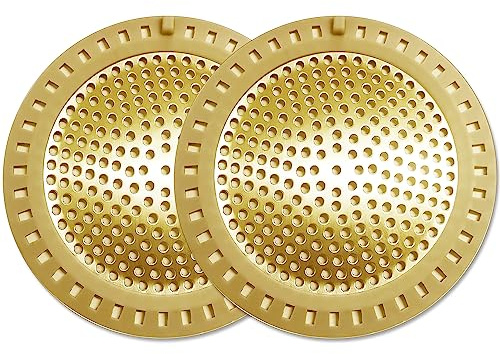 Seatery 2PCS Hair Catcher Shower Drain Strainer, Bathtub Cover, Bathroom Sink Filter, Stainless Steel and Silicone Trap for Floor Drain, Gold