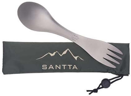 SANTTA Titanium Spork, Ultra Light 2-in-1 Fork and Spoon Combo Camp Utensil with a Carry Bag for Camping, Hiking, Backpacking and Travel