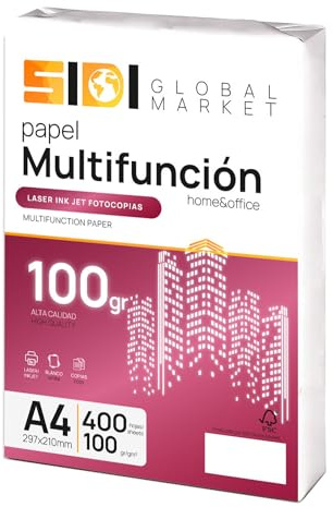A4-papper, 100 gr, A4-skrivarpapper, foliopaket för skola, arbete eller personligt bruk, A4-ark för kopiator och multifunktion, extra platt DIN A4-papper - SIDI (400 h, 100 g)