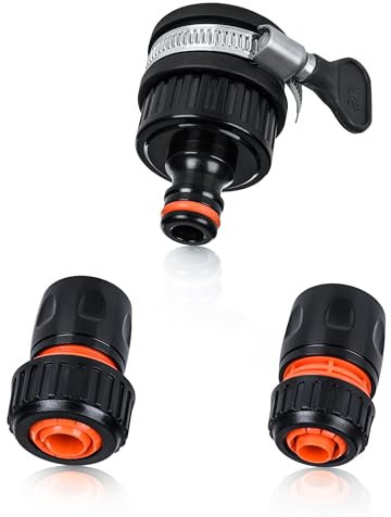 ABAZO Universal Adapter Wasserhahn Gartenschlauch - Verstellbar 22mm-24mm - Wasserhahn Schlauchadapter - Wasserhahn mit Schnellverbinder für 1/2 und 3/4 Schläuche - Auslaufsicher - Langlebig