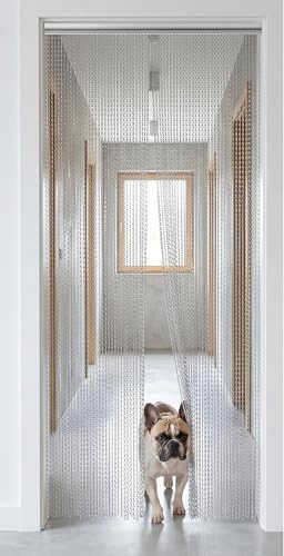 Aluminium Chain Door Curtain 35.24x82.7in (90x210cm), Tangle Free Chain Fly Screens for Doors Effective Flying Insect & Fly Barrier, Silver Decorative Blinds with Removable Links for Adjustable Length
