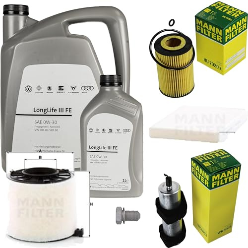 Inspektionspaket Wartungspaket Filterset mit 6 L 0W-30 Motoröl LongLife 3 FE, Ölfilter, Luftfilter, Kraftstofffilter, Innenraumfilter, Verschlussschraube