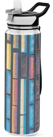 Mnsruu Transparente Sport-Wasserflasche mit Strohhalm, auslaufsichere Trinkflasche, industrielle bunte Cargo-Züge, Fahrradflaschen für Sport, Büro, Schule, BPA-freier Tritan-Kunststoff, 1 Liter
