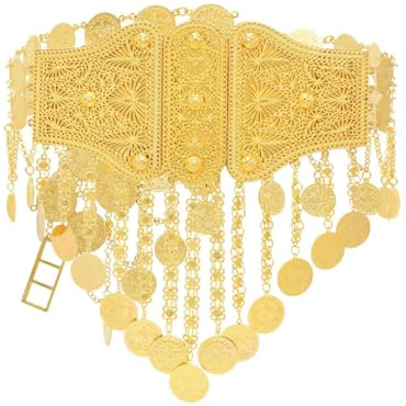 Indian Arab Metal Waist Chain Large French Coin Waist Belt Carved Flower Belly Chains Algeria Traditional Holiday Party Jewelry