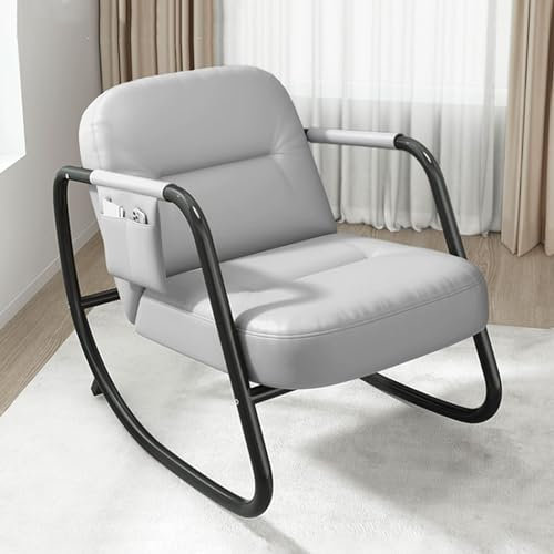 Schaukelstuhl, Kinderzimmer-Akzent-Relaxsessel, Lesesessel, Schlafzimmer-Beistellstuhl, moderner Polstersessel für das Wohnzimmer, Balkon-Loungesessel mit Metallrahmen (Farbe: Beige/A) (Hellgrau/A, E