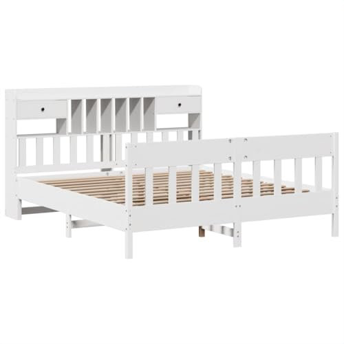 vidaXL Sängram utan madrass vit 180x200 cm massiv furu, sovrumsmöbler, sängbotten, dubbelsäng, säng, sänggavel, träsäng, panelsäng, plattformssäng