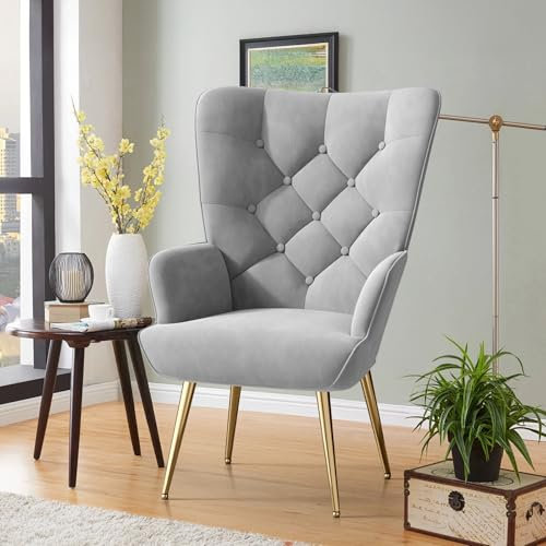 Aivermeil Sessel Wohnzimmer Einzelsofa Loungesessel modern Relaxsessel mit Gold Metallfüßen, Samt, für Wohnzimmer Schlafzimmer, Bis 150 KG Graue