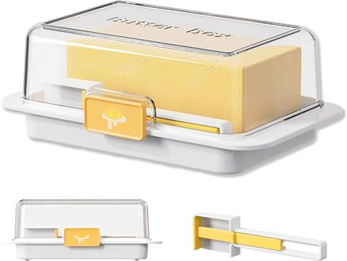 Récipient Coupe Beurre, Beurrier avec Couvercle Transparent, Coupe Beurre, Boîte de Stockage de Beurre Livré avec Cutter, Amovible, Convient pour Stocker le Beurre, Plastique Réutilisable, Blanc