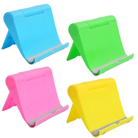 Annlpoy 4 pezzi Porta Cellulare da Tavolo Regolabile Universale supporto tablet telefono scrivania supporto smartphone da tavolo, Angoli di Visione Regolabili, Antiscivolo, (Blu, Giallo, Rosa, Verde)