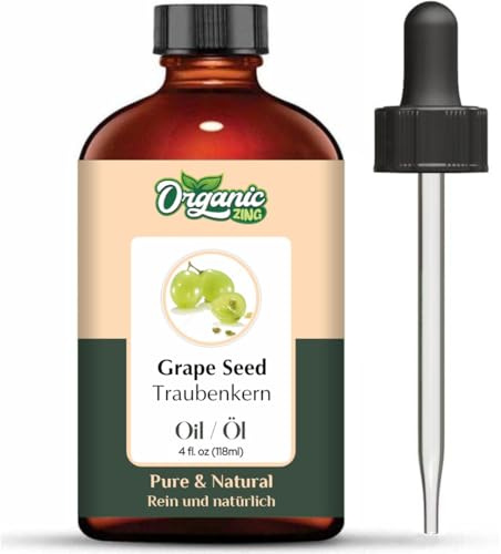 Organic Zing Uva Seed (Vitis Vinifera) Oil | Pure & Natural Carrier Oil for Skincare, Hair Care & Massage – 118 ml/3.99fl oz