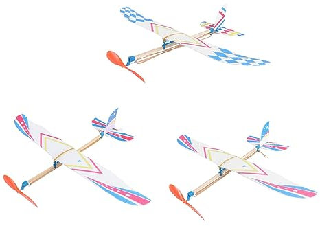 VANZACK Rubber Band Powered Airplane 3pcs Educational Aircraft Toy Set Assemble Toy for Boys and Girls Manual Lightweight Wood Catapult Plane