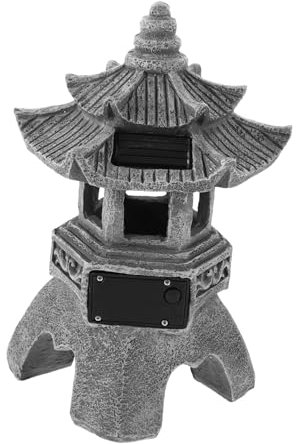 Milisten Solar Pagoda Laterne Aus Harz Wetterfeste Solarlampe Für Garten Und Terrasse Chinesische Zen-deko Große Gartenstatue Für Außenbereich Elegant Und Solarbetrieben