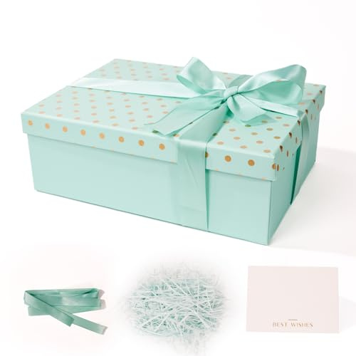 Large Gifts Boxes with Magnetic Lids,Dots Gift Box for Kids Men Women Birthday Wedding Anniversary,Contains Card,Ribbon,Filler (Green)