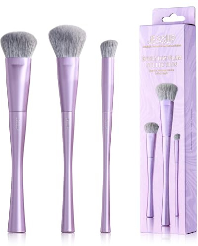 Jessup Face Makeup Brush Set 3 pcs, Ultra-Soft Dense Makeup Brushes for Foundation Contour Powder and Blush, Premium Synthetic Fiber, Luxury Purple T513