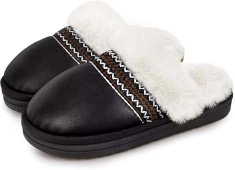ZEPYFXIT Chaussons Femme Hiver Chaud Peluche Pantoufles Homme Cuir Maison Mémoire Mousse Confortable Chausson Fourré Imperméables Antiderapant Intérieur(Noir 198,39/40 EU)