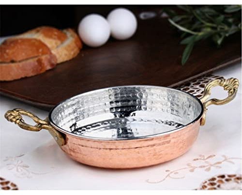 Aioneer Cooking Egg Omelette Copper Skillet Traditional Turkish Frying Cook Turkey Fryer Pot Brass Handles-white-Fruit peach5-14cm