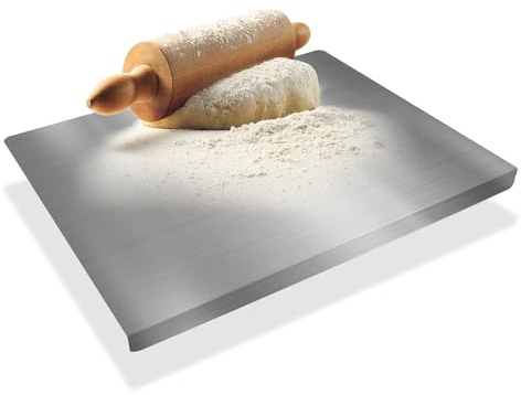 Tagliere Spianatoia Acciaio Inox 50x40cm, Tagliere Spianatoia per impastare, Piano da Lavoro Alimentare Professionale per Impastare Pizza, Pane e Pasta per Cucina, Bar e Ristorante (Piega 1.5cm)