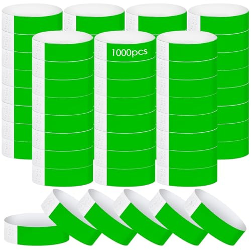 1000 Stück Einlassbänder, Festival Einlassbändchen, Wasserdicht Neon Armbänder, Bändchen Papier für Events, Bunt Handgelenk Party Bänder für Party Musikfestival Konzert Wettbewerb (Grün)