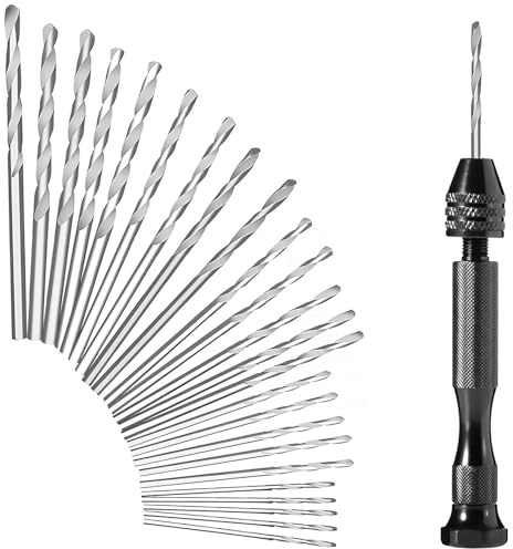 26 Pcs Precision Pin Vise Hand Drill Bit Set, Micro Twi-st Drill Bits, Small Drills for Craft Carving DIY, Woodworking, Model Making, Delicate Manual Work Electronic Assembling (0.5-3mm Drilling Bits)