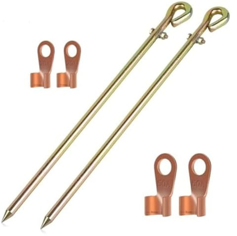 FACAIIO Kit de tige de mise à la terre avec tige en acier plaqué de cuivre et générateur de fil flexible, clôture électrique solaire et mise à la terre d'antenne