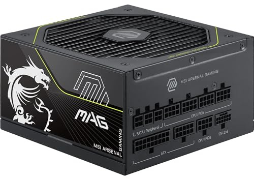 MSI MAG A1000PLS PCIE5 PC-Netzteil, GPU Safeguard, Hauptkondensator 105 °C, Fan Safeguard, 1000 W, 80 Plus Platinum, ATX 3.1, nativer Anschluss 12 V-2 x 6, geprägte Kabel