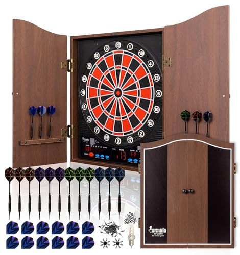 Elektroniskt darttavla professionellt set med 211 varianter för 1 till 16 spelare med 12 dart 12 flights 100 pilspetsar tillbehör (brun)