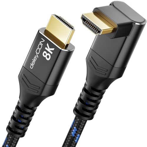 deleyCON 8K Câble HDMI 2.1 5m (Angle 90°) pour TV, Moniteur, PS4, PS5, Barre de Son Dolby Atmos EARC, HDR10+ - 48 Gbps Ultra High Speed - 10K/8K@60 Hz, 4K@120/144 Hz, 2K@240 Hz