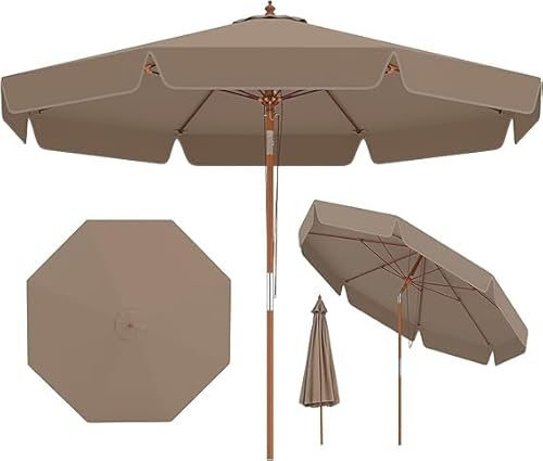 RELAX4LIFE Sonnenschirm 300 cm, Gartenschirm holz mit 8 Rippen & Volant, beidseitig um 30° neigbar, Balkonschirm Sonnenschutz, ohne Ständer, Marktschirm rund für Garten, Balkon, Terrasse (Braun)