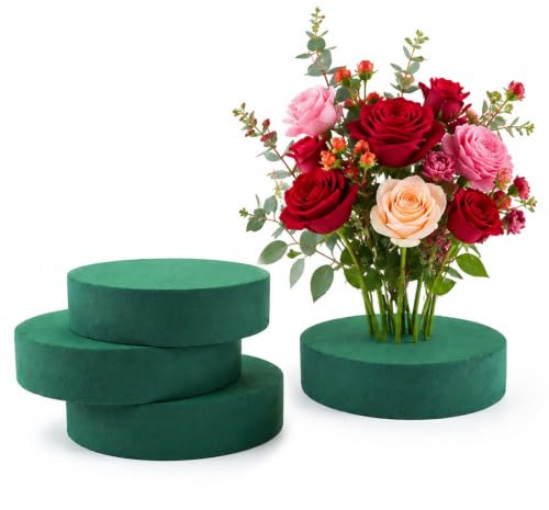 Bcuuozeeing 4 unidades de espuma de puntada redonda de 20 x 4 cm, masa punzante para flores artificiales, espuma de inserción de espuma húmeda verde para flores frescas, ramo de flores frescas