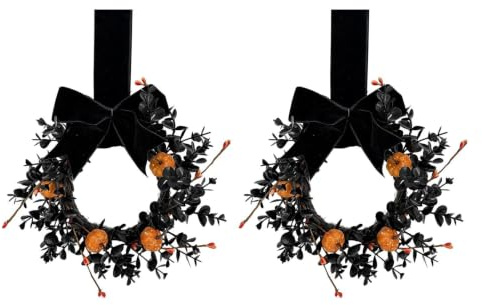 Pumpa Halloweenkrans Svart och orange gotisk bondgårdsstil girlang och | Handgjord Dekorativ Dörrkrans för fönster, väggar, kontor, , inomhus, trädgård, utomhus samt fester