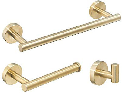 Bathroom Hardware Set 12''Towel Bar, Toilet Paper Holder, Towel Ring, Robe Hook,Brushed Gold Wall Mounted Bath Hardware Accessory Set