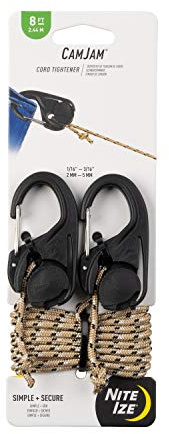 Nite Ize NCJ-25-2R3 CamJam Tie Down Rope Tightener with Carabiner Clip, 2-pack With Cord, Black, 2 Count
