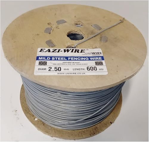F&G Supplies 600m roll of 2.5mm diameter galvanised mild steel line or straining wire in a handy spool