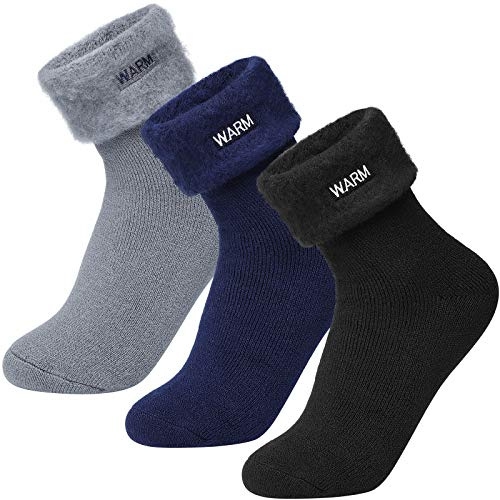 Homealexa Calzini Donna Invernali in Cotone Lanugine Set 3 Paia Calze Termiche Elastiche Morbide da Inverno per Donna Calze Calde alla Caviglia Calzini Spessi da Pavimento (Scuro)