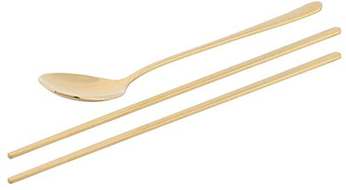 Chopsticks de cuchara de acero inoxidable, palillos de metal cucharones coreanos de cubiertos de cubiertos conjuntos de cubiertos de estilo coreano (oro)