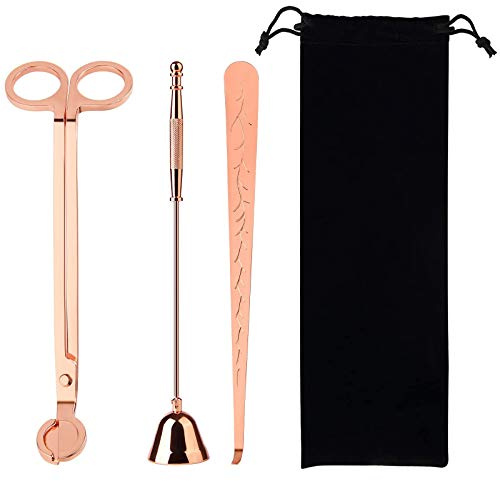 erduoduo Kerzendochtschneider, Kerzenlöscher, langer Griff, Dochtschneider für Kerzen, 3-in-1 Kerzenpflegeset – Kerzendochtschneide-Set (Roségold)