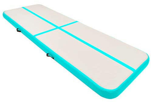 Lasamot Aufblasbare Gymnastikmatte mit Pumpe, PVC-Matte mit Tragetasche, Luftboden-Yogamatte, aufblasbare Yoga-Trainingsmatte, 300x100x15 cm, Grün