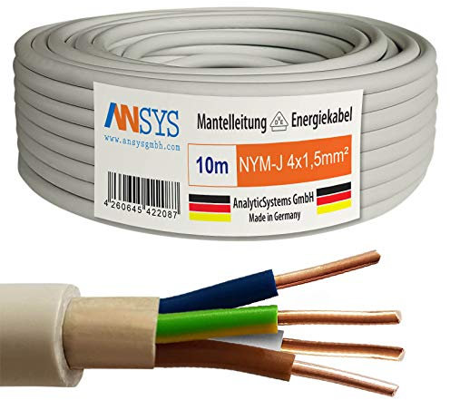 TechMech 10m NYM-J 4x1,5 mm² Mantelleitung Feuchtraumkabel Elektrokabel Kupfer Made in Germany