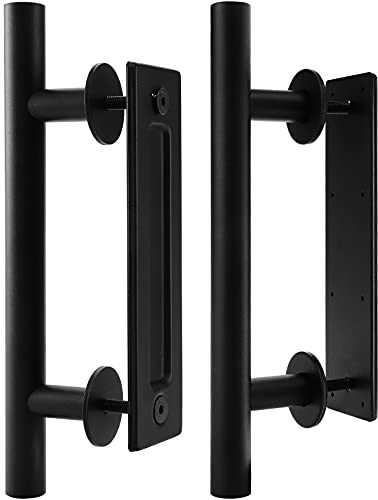 Peohud 2 Stück Scheunentorgriff Schwarz, 30cm Kohlenstoffstahl Schiebetür zieht-Griff, Scheunentor Griff mit Schrauben Two-Side Design Tür Hardware Set für Scheune, Schlafzimmer, Tor, Schrank