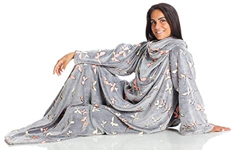 Kanguru Coperta con maniche Glow, soffice plaid in pile che si illumina al buio, Microfibra, con tasca centrale, 180x140cm, regalo donna, uomo, Hoodie per divano, letto, relax, Natale calda, soffice