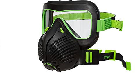 Stealth Air+Vis Atemschutzmaske mit Schutzbrille, austauschbarer HEPAC®-Filter mit Partikelfilterung, Staubmaske mit bequemen Bändern, robuste Schutzbrille für maximale Sicherheit.