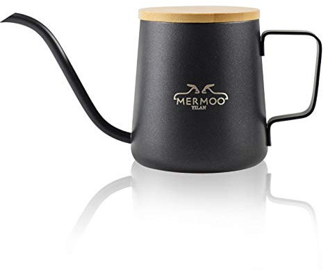 MERMOO YILAN Pour Over Coffee Kettle 350ml Small Pouring Kettle with Lid Gooseneck Tea Pot Pour Over Coffee Maker for Camping, Home, Travel, Office (Black)