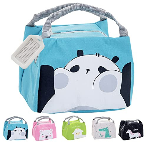 Hillylolly Lunch Bag for Girl, Mini Isotherm Lunch Bag, Cooler Bag Kids, Picnic Bag Cute, Waterproof Lunchbag, Foldable Lunch Bag for Work School Picnic(Blue)